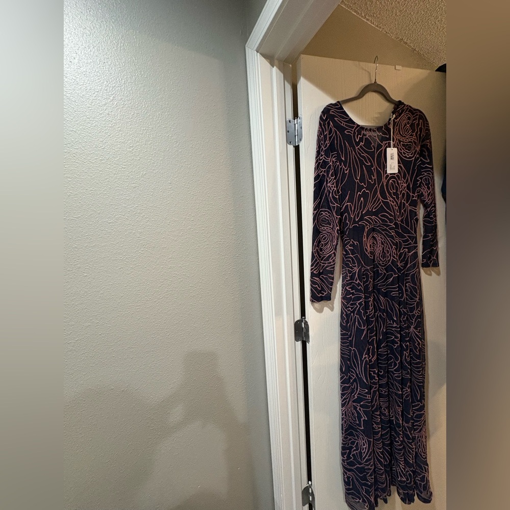 Johnny Was Navy and Pink Long Sleeve Dress